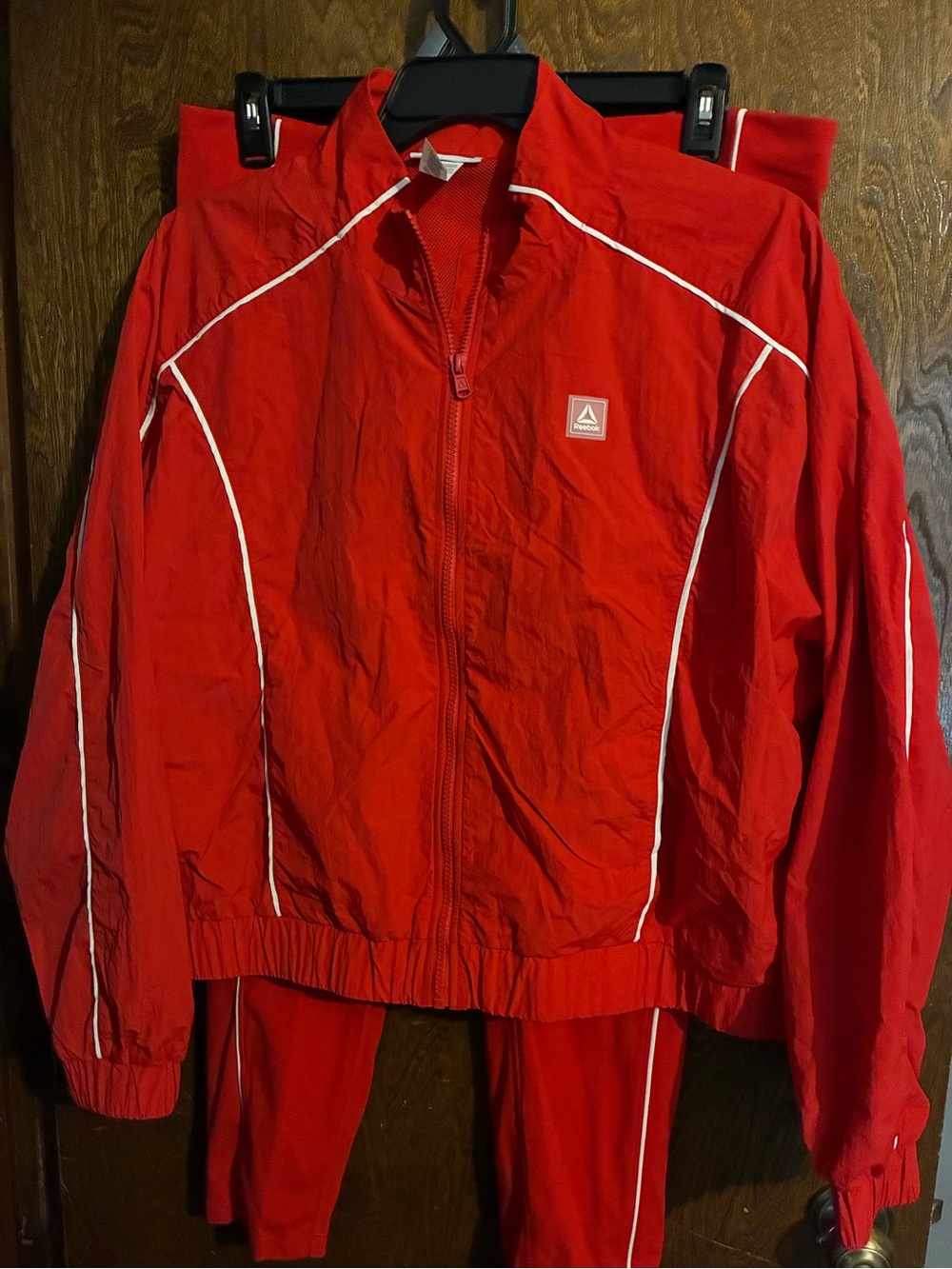 Reebok women’s Red Track Jacket with White Piping